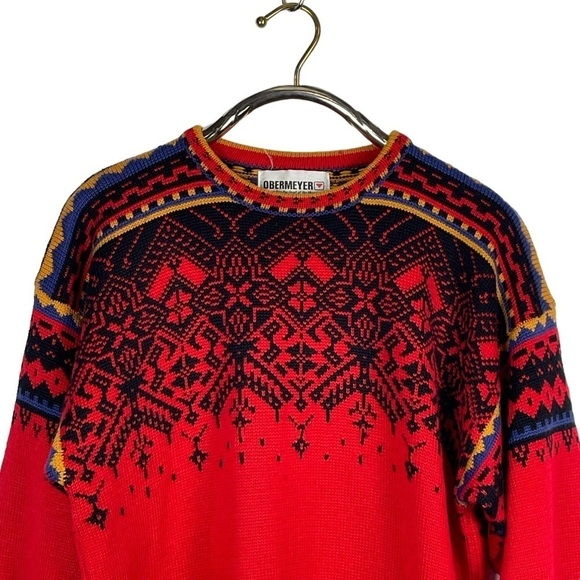 OBERMEYER KILIAN HOLIDAY FAIR ISLE WOOL BLEND PULLOVER CREWNECK SWEATER - Picture 4 of 11